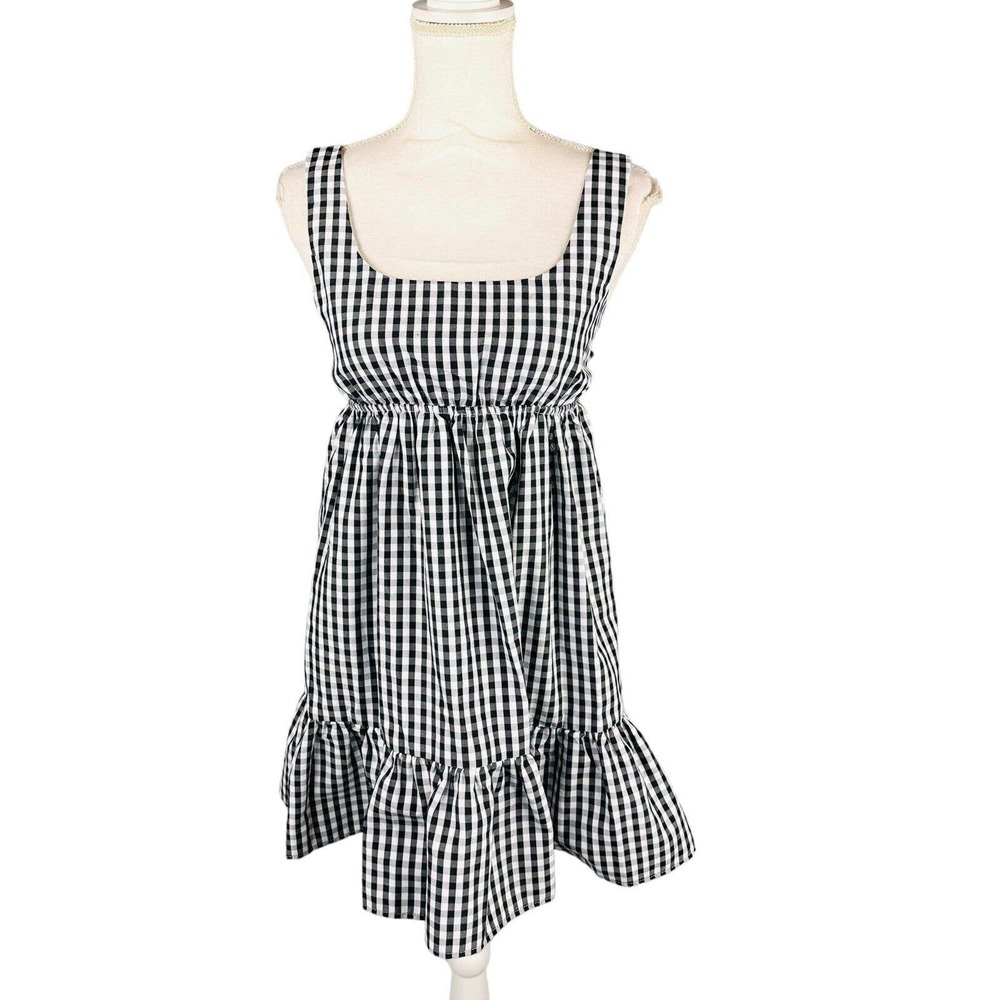 New Ava + Esme Womans Sz Small Black White Gingham Summer Short Dress Sleeveless